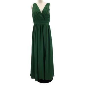 BRIDESMAID 14 1X plus green pleated corset vneck lace up maxi dress NEW B150